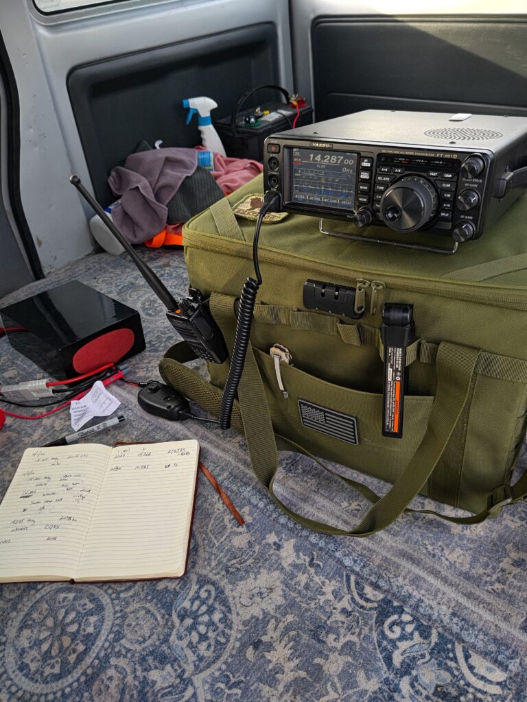 A go-bag is often used to keep portable ham radio equipment quickly accessible.